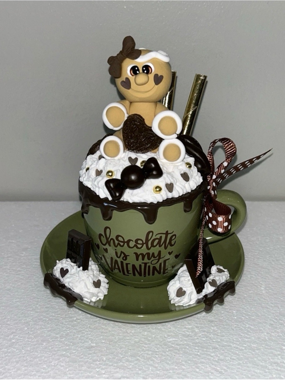 Chocolate Is My Valentine Fake Gingerbread Whip Cream Mini Mug Display